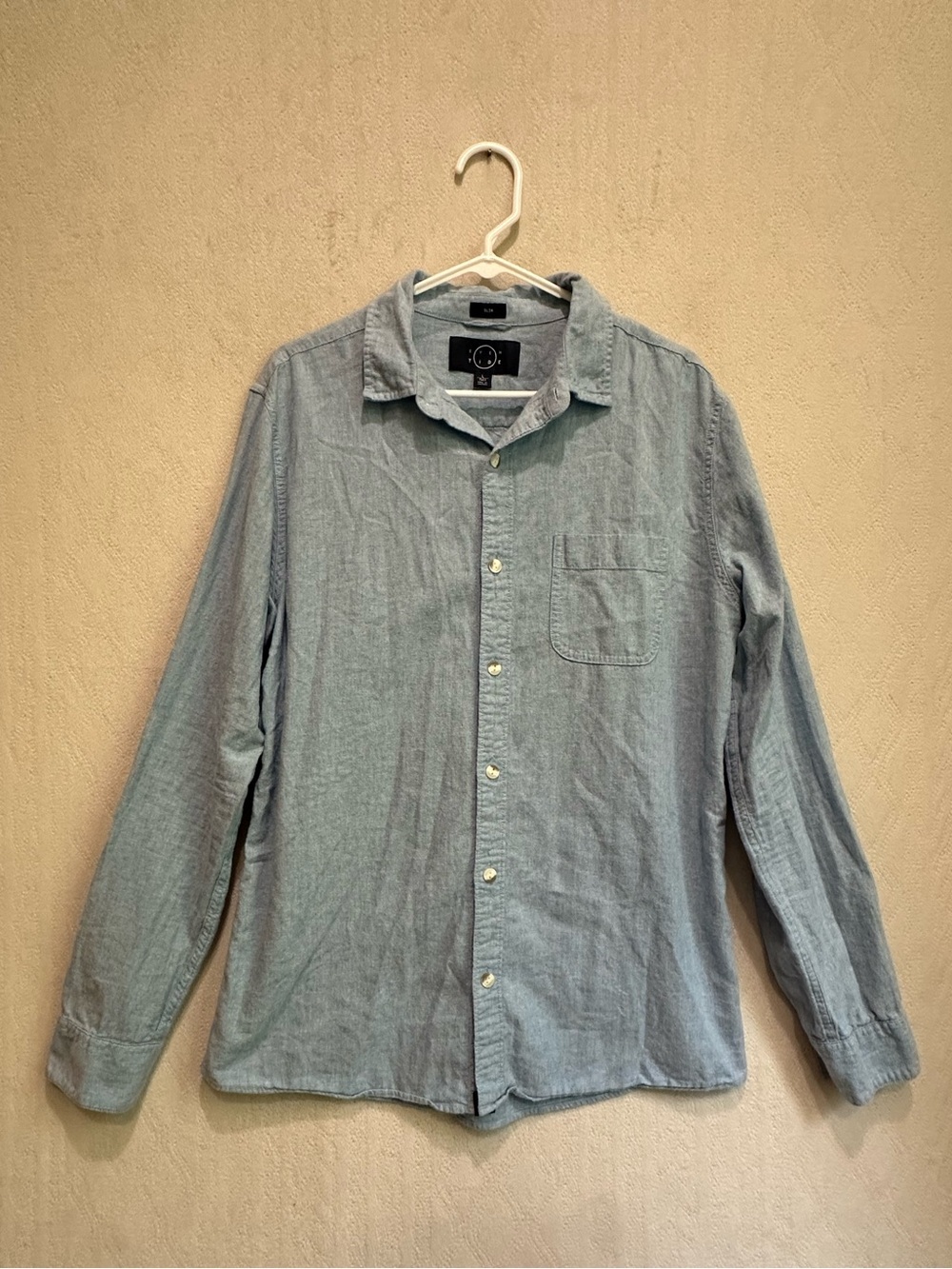 Even Tide Men's Long-Sleeve Casual Button-Down Shirt Blue 100% Cotton Sz L Tall
